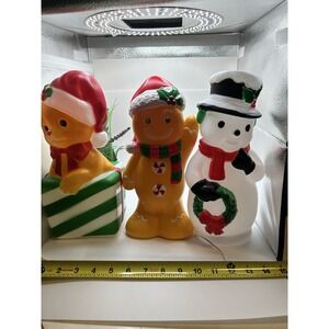 NEW Trio Holiday Time 11" Snowman Gingerbread Man W/ Cat Kitten Blow Molds